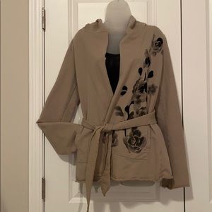 Lucky Brand belted hooded cardigan/jacket in stone
